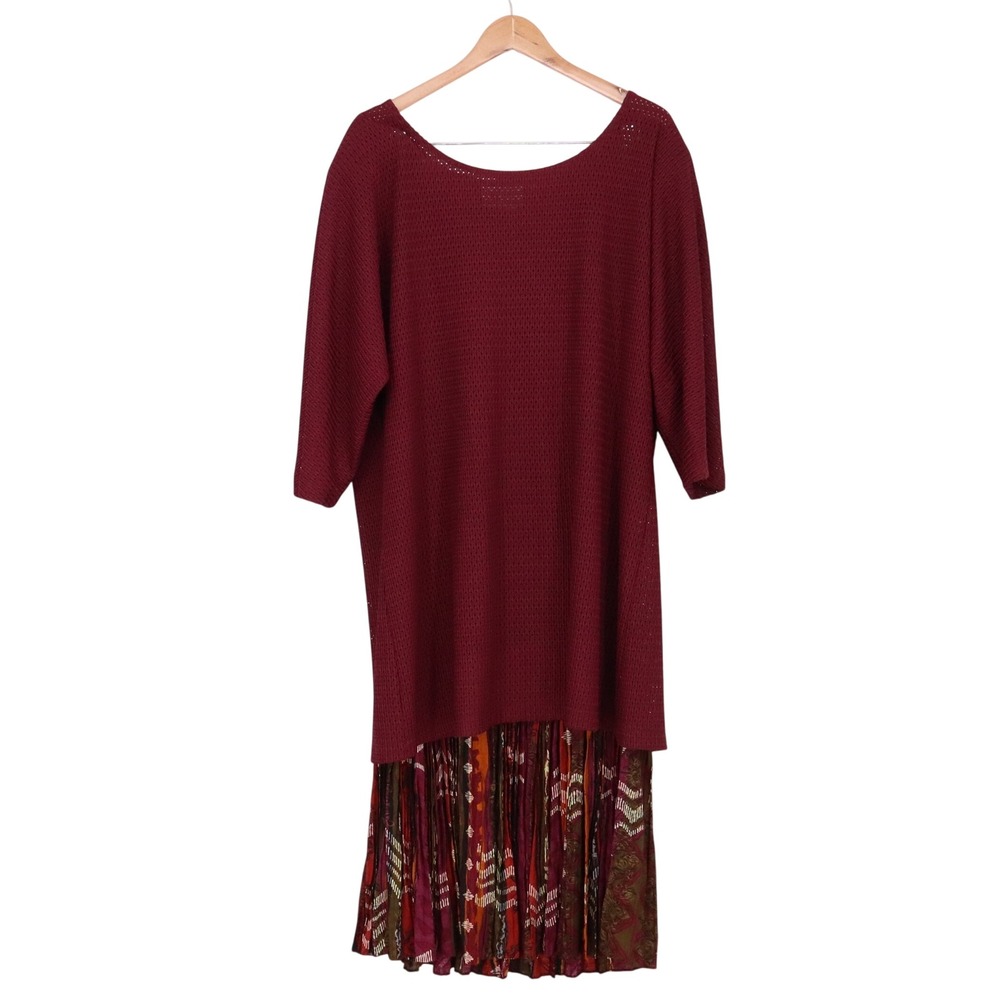 Olivia Rose Skirt Set Womens 20W 2pc Tunic Pleated Burgundy Boho Excellent